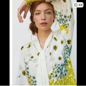 By Anthropologie Fidela Tie-Front Floral Smocked Blouse NWT